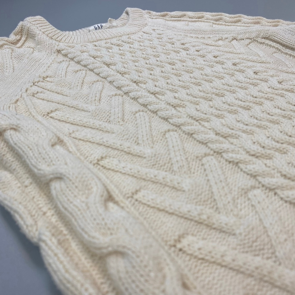 GAP Cable Knit Sweater Cream Womens XS Cottagecore Fisherman 3D Knit Heritage - Picture 13 of 13